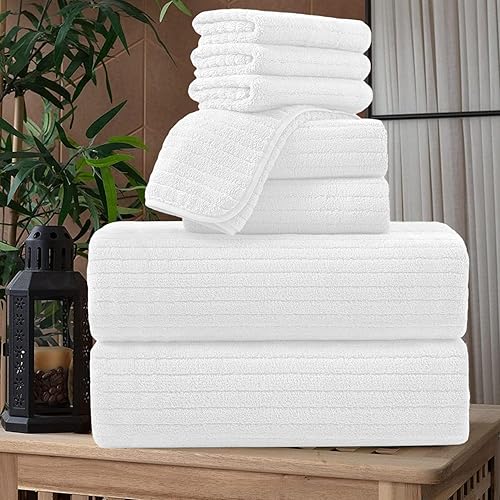 Pcs White Stripe Large Bath Towels Set Oversized Bath Sheet Bathroom  Towels,2 Hand Towels,4 Washcloths Soft Jumbo Towels Absorbent Shower Towel 