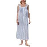 Lanz of Salzburg Women's Cotton Long Nightgown, Button Front, Long Sleeve, Soft & Lightweight Sleepwear