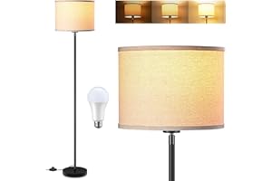 BoostArea Floor Lamps for Living Room Bedroom, 9W Modern Standing Lamp with 3 Color Temperature, Simple Floor Lamp, Beige Linen Shade, On/Off Foot Switch, Tall Pole Lamp for Office, Classroom, Den
