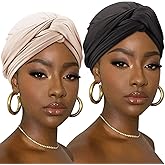 DRESHOW African Turban for Women Knotted Hairwraps Headwraps Ribbed Turban Stretch Jersey Head Scarf Chemo Cancer Cap