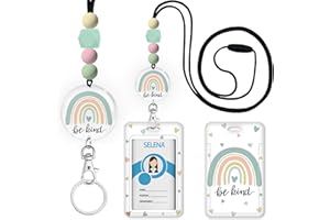 MCAPIRIVO Rainbow Be Kind Teacher Lanyards for ID Badges and Keys, Cute Silicone Beaded Breakaway Lanyard for Women Nurses Educators School, Keychain with Name Tag Badge Holder