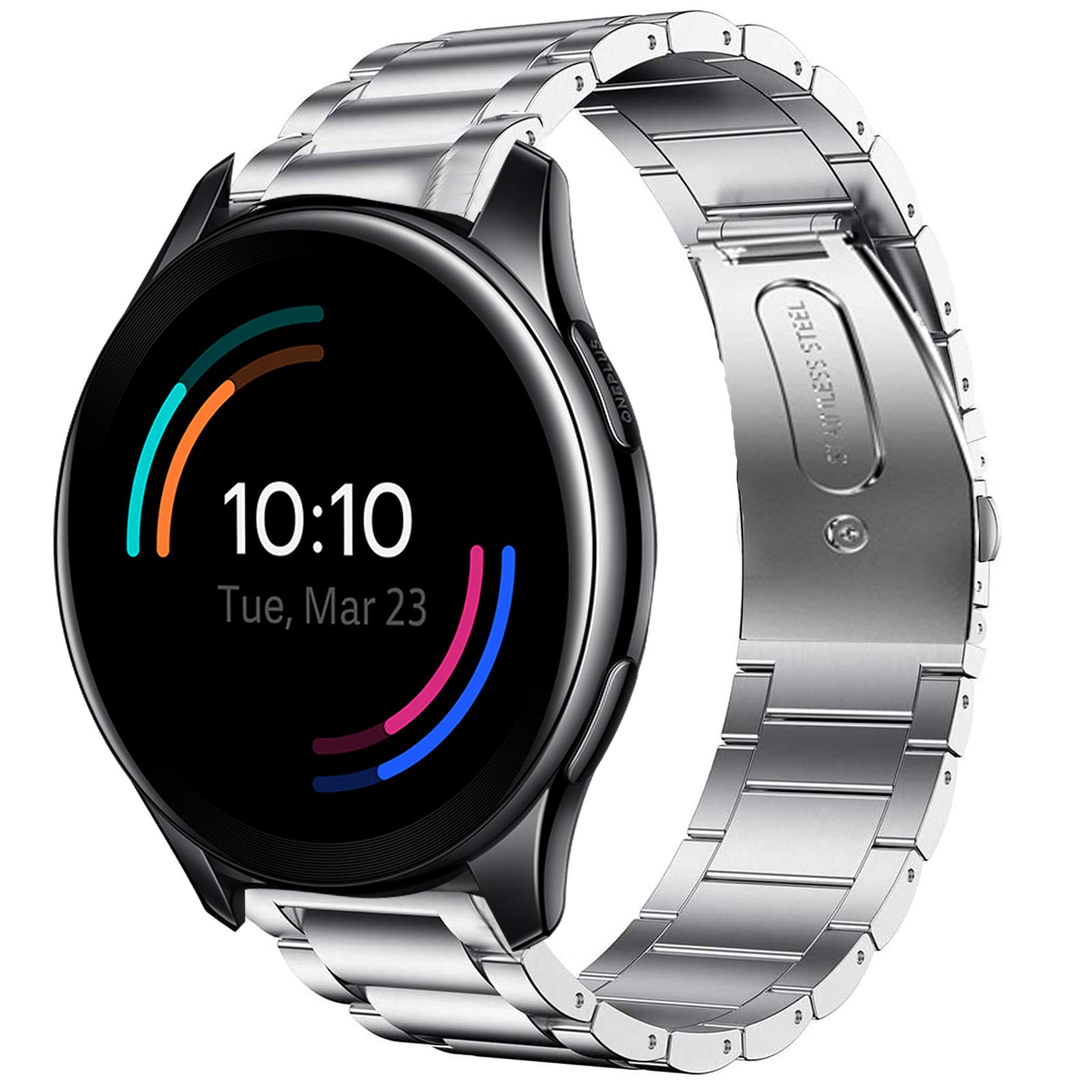 Giaogor Compatible with OnePlus Watch Bands, Stainless Steel Metal Replacement Strap Bracelet Compatible with OnePlus Watch (Silver)