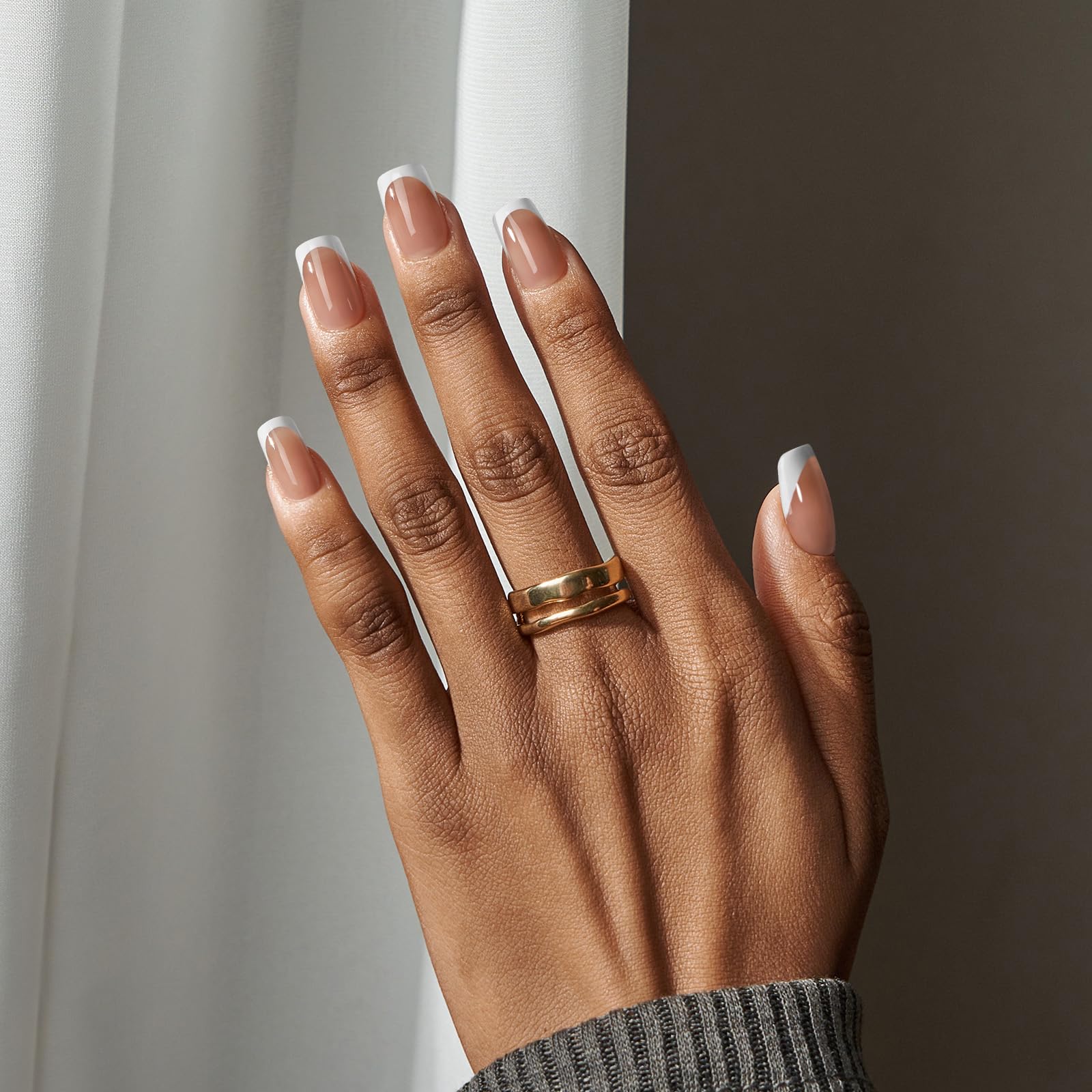 BTArtboxnails XCOATTIPS French Tip Nails, 160pcs Short Square Brown French Tip Press on Nails, French Tip Gel Nails for DIY Nail Art - Image 2