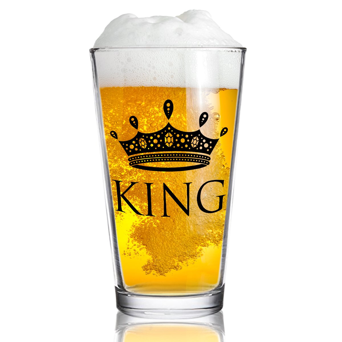 King Beer Queen Wine Glass Gift Set Gift from Husband to Wife Present