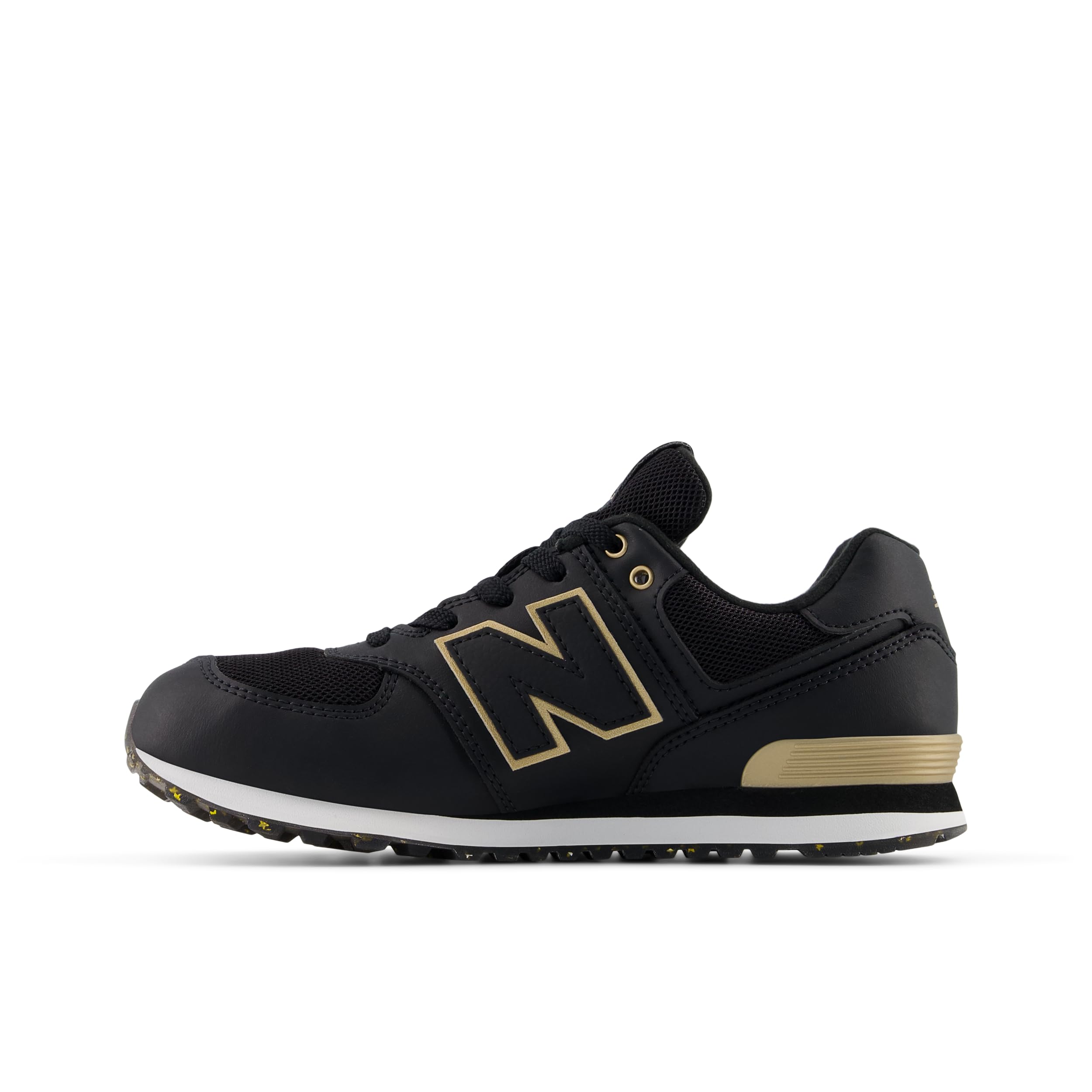 New Balance Kid's 574 V1 Lace-Up Sneaker, Black/Gold, 3 M Little Kid Image