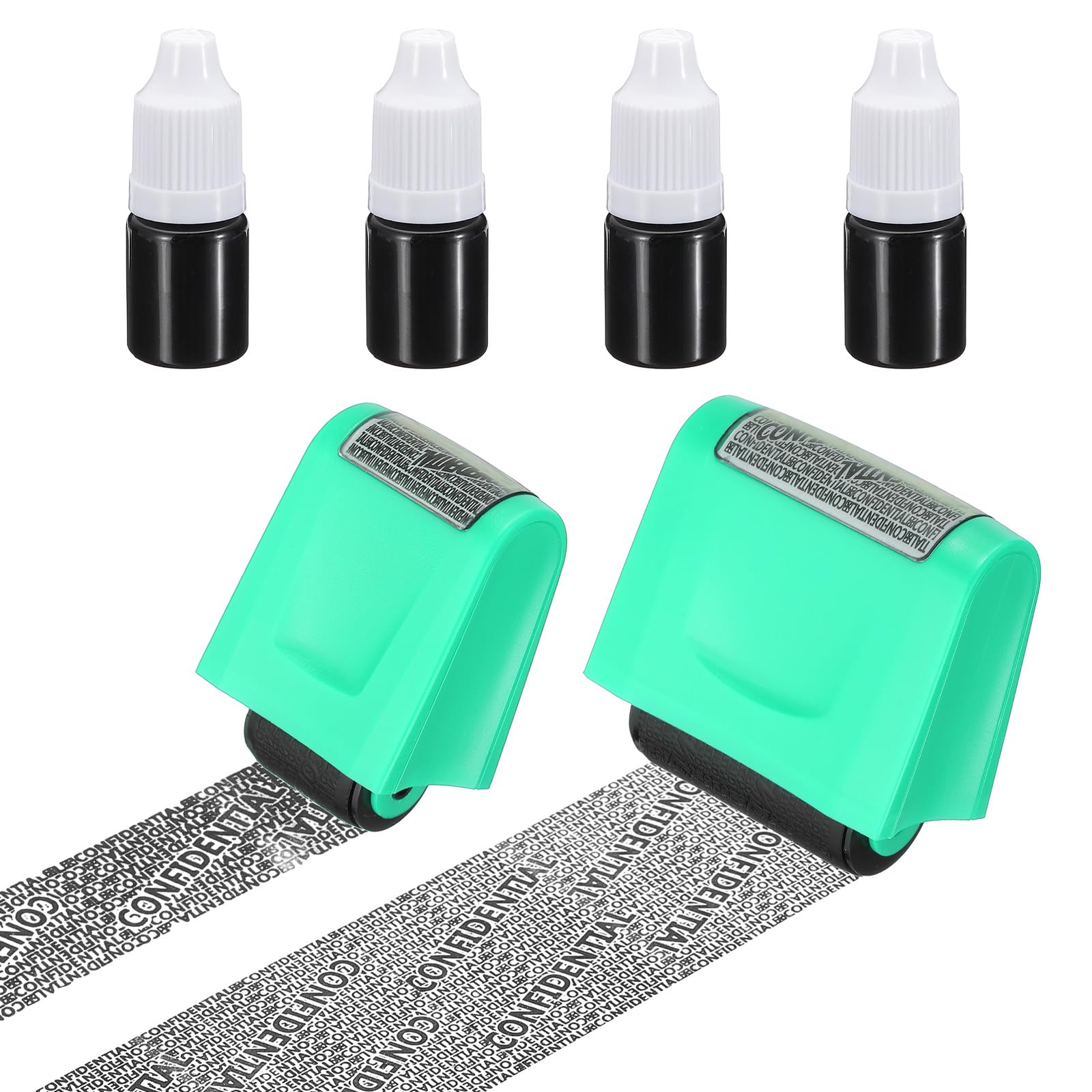 PATIKIL Identity Theft Protection Roller Stamp, 2Pcs 0.7/1.7" Confidential Roller Stamp Privacy ID Police Stamp Roller for Security ID Address with 4Pcs Refills, Green