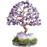 Dreamocean Crystal Tree of Life Handmade Money Gemstone Bonsai Tree with Natrual Amethyst Cluster Geode Home Office Desk Decor for Women Purple Gifts for Women（Purple）