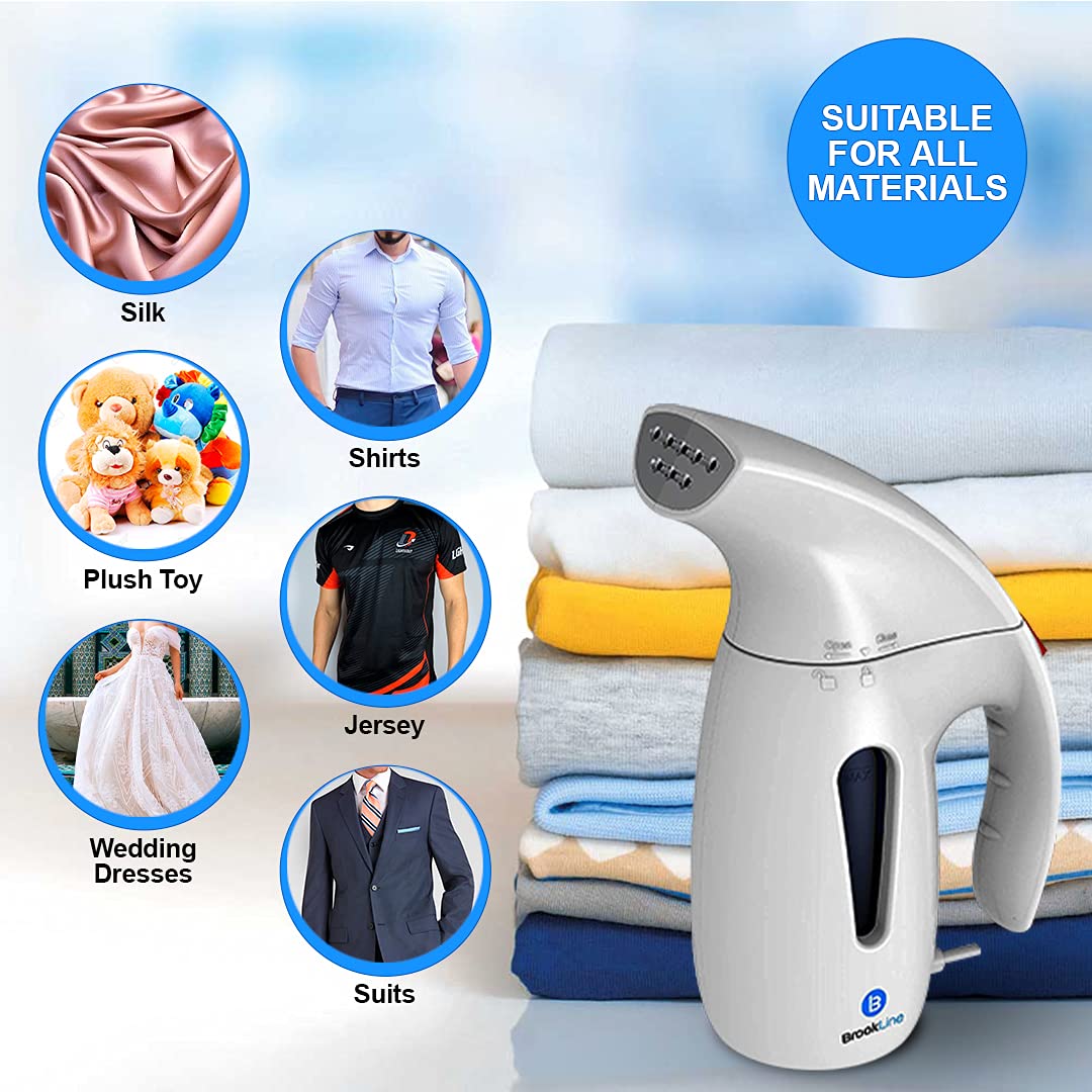 Brookline 800W Steamer for Clothes - Powerful Wrinkle Remover with 180ml High Capacity (White)