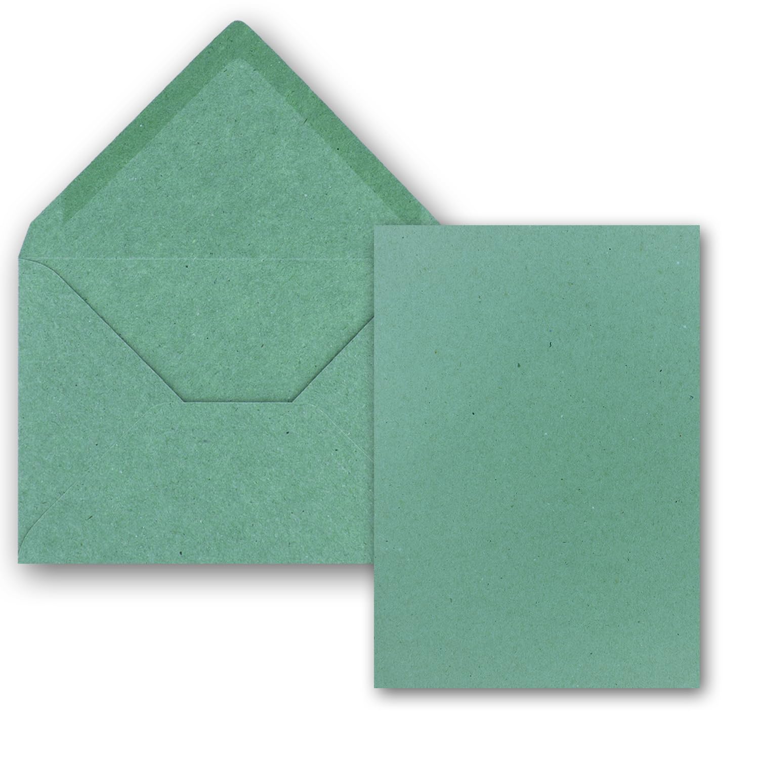 25 x Single Card Sets Kraft Paper with Envelopes DIN A6/C6 in Eucalyptus Green - 14.8 x 10.5 cm - Unfolded
