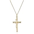 Amazon Essentials 14k Gold Filled Solid Beveled Edge Embossed Crucifix Cross with 14K Gold Filled Chain Pendant Necklace, 18” (previously Amazon Collection)