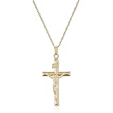 Amazon Essentials 14k Gold Filled Solid Beveled Edge Embossed Crucifix Cross with 14K Gold Filled Chain Pendant Necklace, 18"