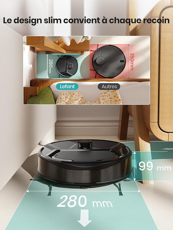 M210 Pro Omni 28cm Mini Rouleau Robot Aspirateur Laveur, 20000Pa