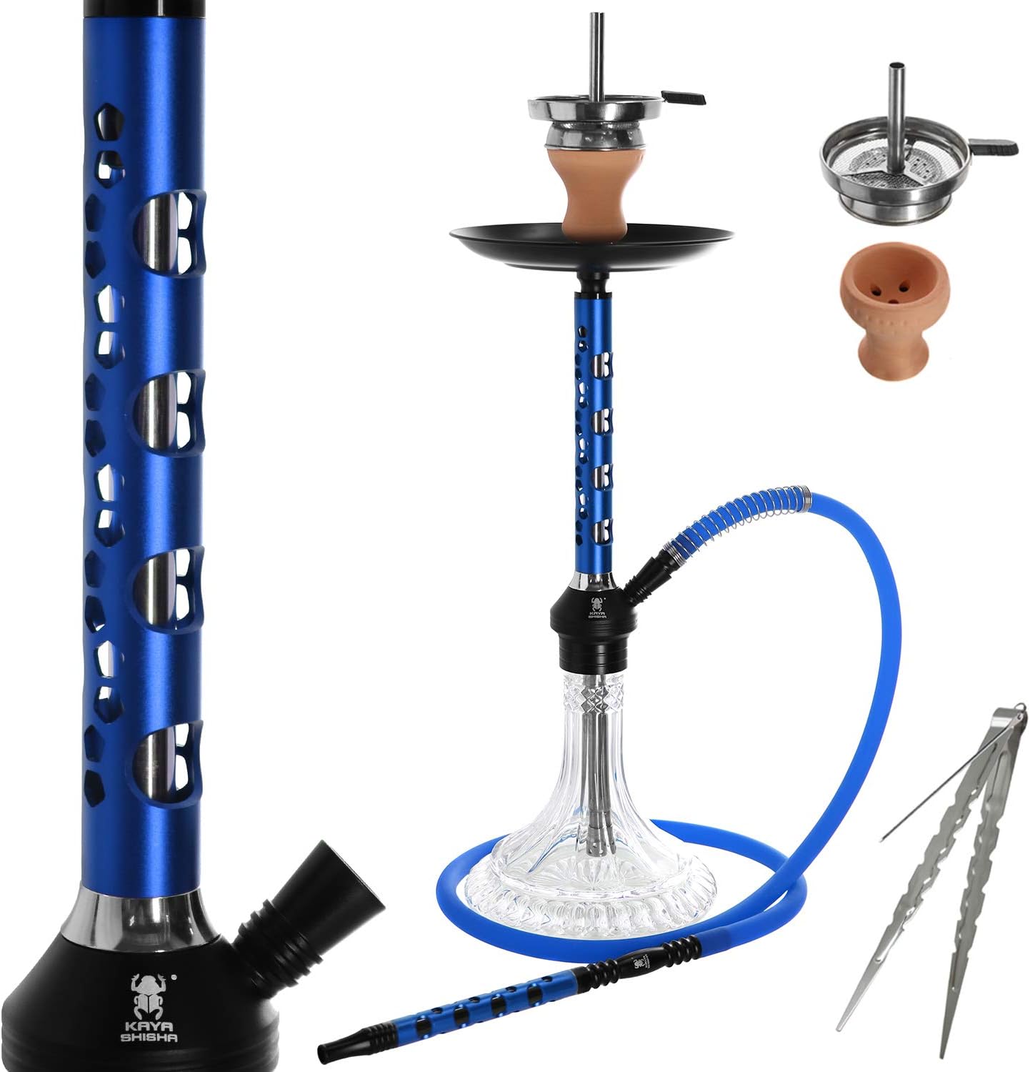 Kaya Elox Eco Pentagon - Shisha (64 cm de altura, incluye accesorios, tubo de aluminio, boquilla y pinzas para el carbón), color azul