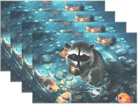 Amazon アートアライグマクマ魚 プレース マット ダイニング 滑り止め 耐熱 テーブル 用 プレイス マット 4セット ランチョンマット オンライン通販