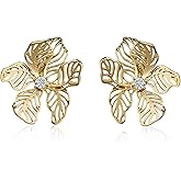 Teppdfann 14K Gold Plated Flower Earrings for Women – Hollow Out 3D Floral Flower Stud Earrings in 14K Gold Plated, Delicate Floral Jewelry for Gift
