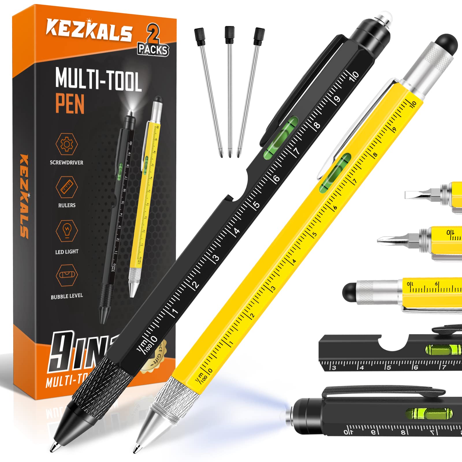 KEZKALS Gifts for Men Him Dad, 2pack-9 in 1 Multi Tool Pen Set, Father's Gifts, Birthday Gadgets Presents for Men Gifts Who Have Everything for Best Dad Gift