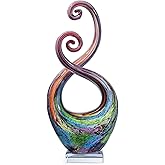 Mysphex 14″ Hand Blown Art Glass Sculpture with Base - Murano Style Valentine's Day Gift - Weatherproof Multicolor Swirled Abstract Art Decor for Indoor Outdoor Use
