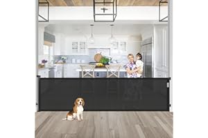 GRENFU 95 Inch Retractable Baby Gates Extra Wide Gates for Dogs Indoor Outdoor Retractable Dog Gate New Upgrade Mesh Baby Gate for Stairs Dog Gates for Doorways Extra Long Baby Gate for Large Openings, Black