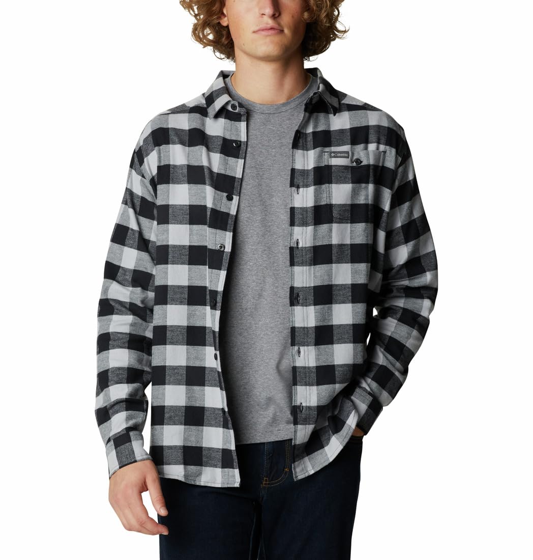 Columbia Camisa de manga larga de franela Cornell Woods para hombre, cuadros de búfalo gris, talla mediana