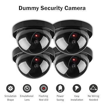 MOHAK 4 Pcs Dummy CCTV Dome Camera with blinking red LED light. For home or office Security