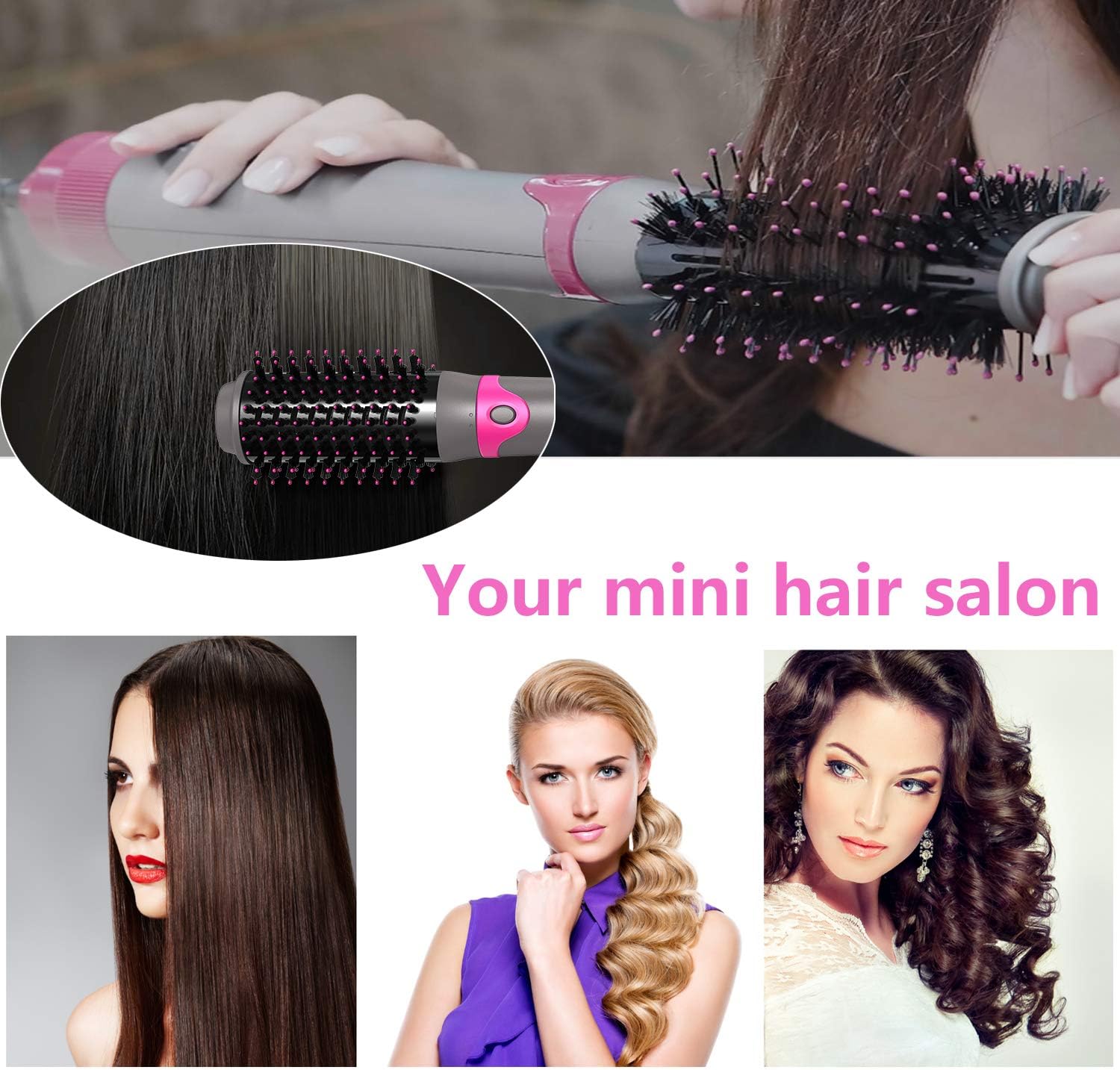 Hair Dryer Brush, Hot Air Brush, Hair Volumizer Curler Straightener Styler, Salon Negative Ion Ceramic Electric Blow Comb (4Heads): Health & Personal Care