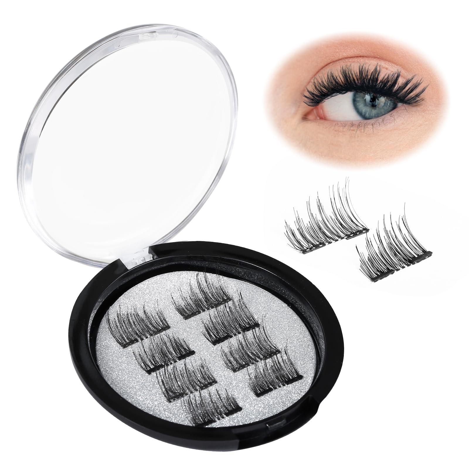 Naler 8pcs Magnetic Fake Eye Lashes Reusable False Lashes Natural Look 3D Effect Waterproof False/Fake Eyelashes Full Strip for Women Ladies Girls Make Up Makeup Cosmetic