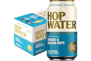 Fieldwork Hop Water, Sparkling Non-Alcoholic Mosaic & Nelson Hops, Sugar Free, Zero Carbs, Vegan, Gluten-Free, 12 Fl Oz Cans, 6-Pack