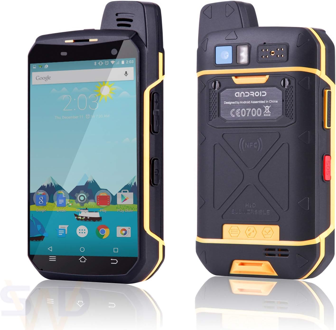 Rugged Smartphone - 4G Android 7.0-4.77 ’’HD IP68 Waterproof Dual SIM - 5000mAh Battery 5MP+8MP - 2GB RAM+16GB ROM with NFC/GPS/SOS/GLONASS/PTTSupport POC Cluster Network intercom, Global intercom