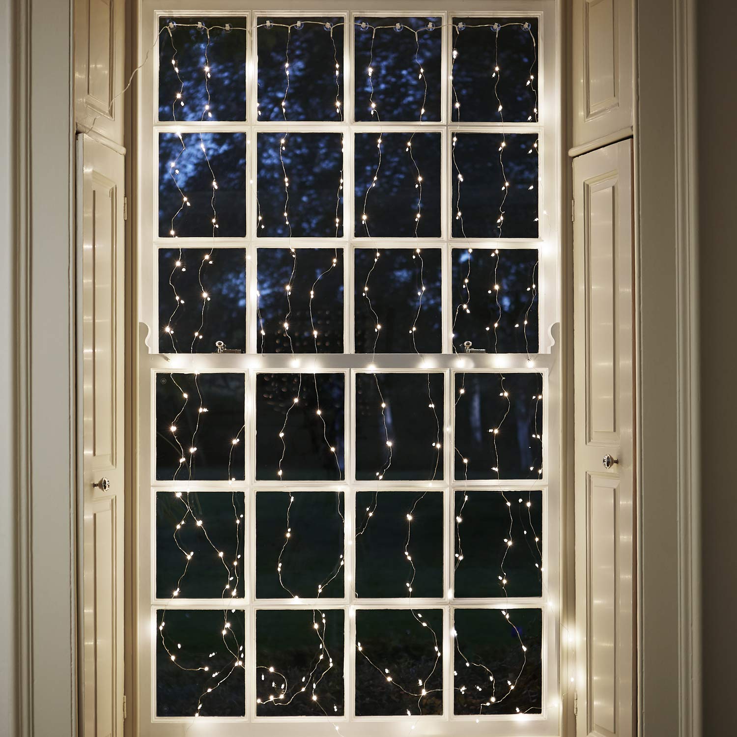 Lights4fun 200 Warm White Micro LED Curtain Light with Timer Indoor Use