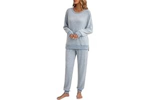 Famulily Women's 2 Piece Long Sleeve Side Split Ribbed Sweatshirt with Elastic Cuff Jogger Loose Lounge Sets