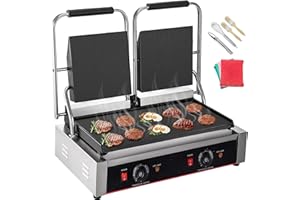 Happybuy Commercial Sandwich Panini Press Grill, 2X1800W Double Flat Plates Electric Stainless Steel Sandwich Maker, Temperature Control 122°F-572°F Non Stick Surface for Hamburgers Steaks Bacons.