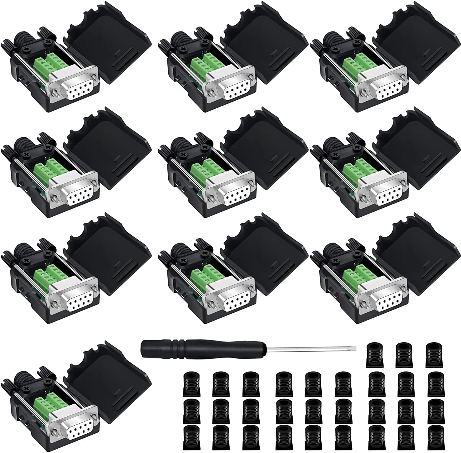 YIOVVOM DB9 Breakout Connector to Wiring Terminal RS232 D-SUB Male Serial Adapters Port Breakout Board Solder-Free Module with case(10 PCS Female Adapter White)