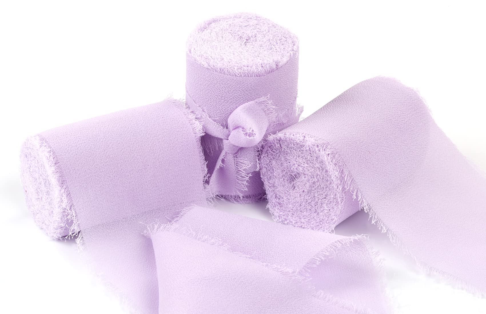Joycrosso 3 Rolls Handmade Fringe Chiffon Ribbon Frayed Edges Lt. Orchid Ribbon 60mmX4.5Meter, Great for Wedding Invitations, Bridal Bouquets, Decor Tie Gifts Wrapping, DIY Crafts