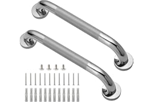 Rackickyer Shower Grab Bar, 2 Pack 12 Inch Bathroom Grab Bar, 1.25" Diameter 304 Stainless Steel Anti-Slip Grab Bars for Bathtubs and Showers, Handicap Shower Grab Bar for Seniors Elderly