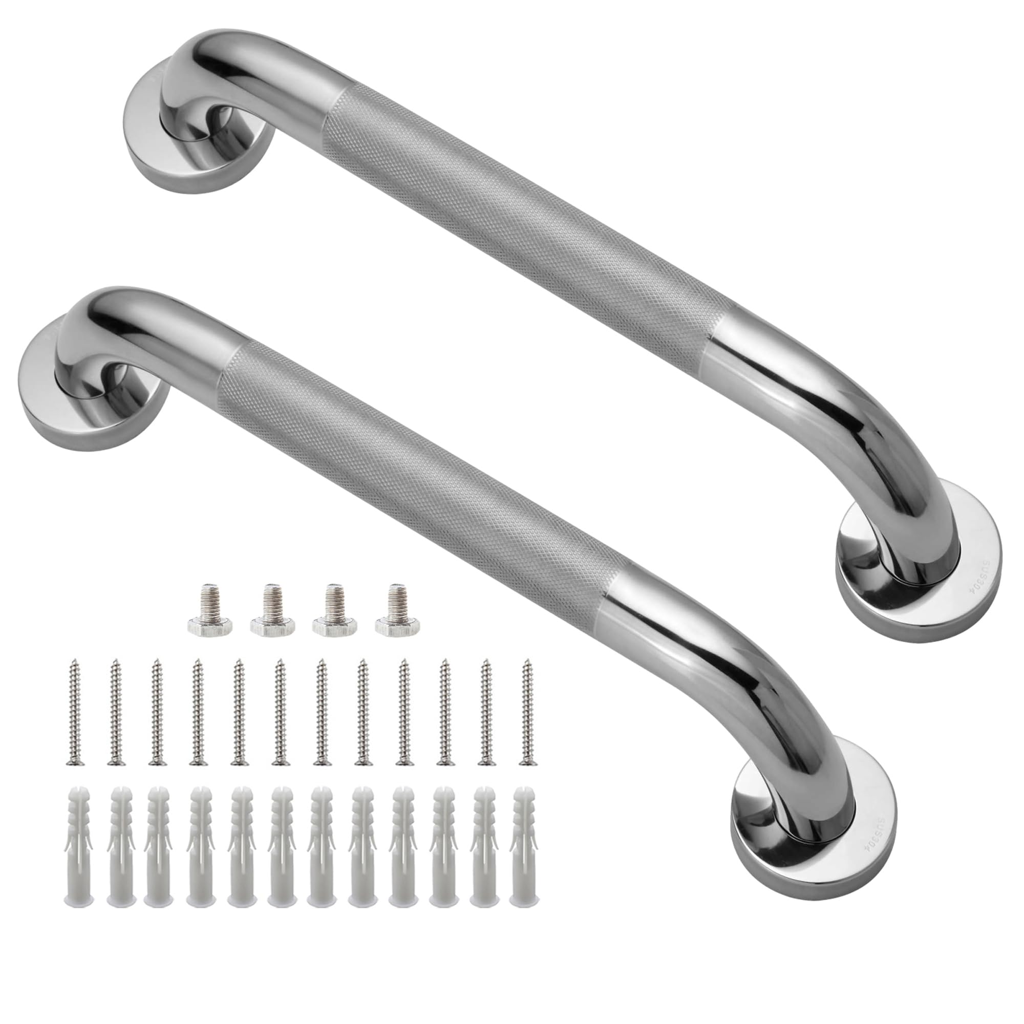 Photo 1 of Rackickyer Shower Grab Bar, 2 Pack 12 Inch Bathroom Grab Bar, 1.25" Diameter 304 Stainless Steel Anti-Slip Grab Bars for Bathtubs and Showers, Handicap Shower Grab Bar for Seniors Elderly
