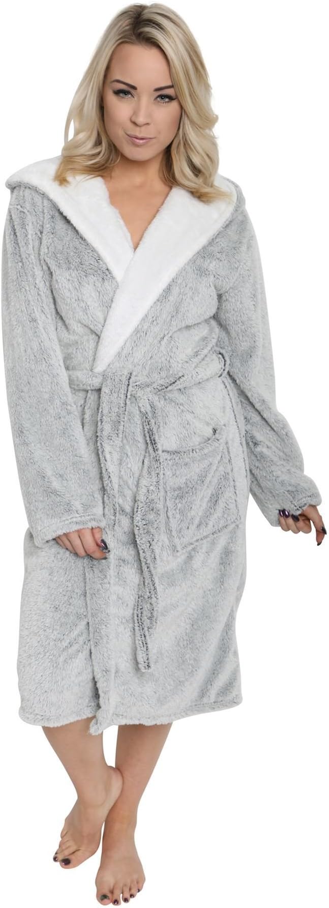 Dressing Gown Womens Shimmer Fleece Hooded Gowns Bath Robe Ladies Robes Housecoat Loungewear Bathrobe