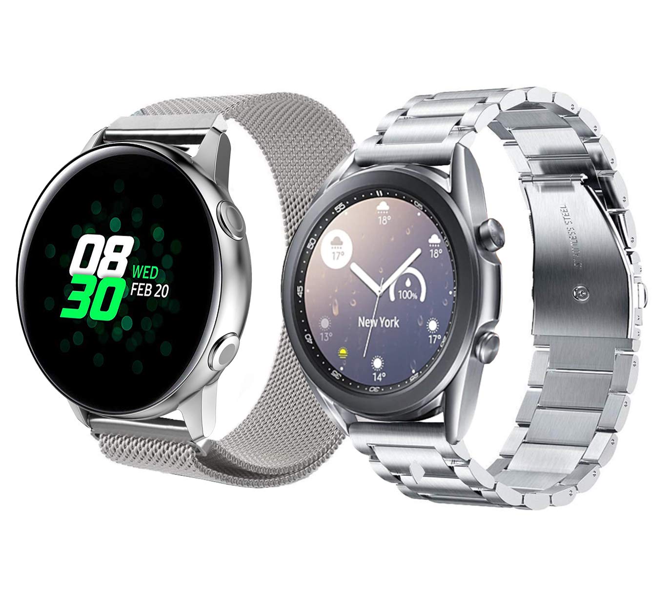 Compatible with Huawei Watch GT3/GT2 42mm Strap, 20mm Stainless Steel Solid Metal Replacement Band for Galaxy Watch 7/6/5/4 for Men Women