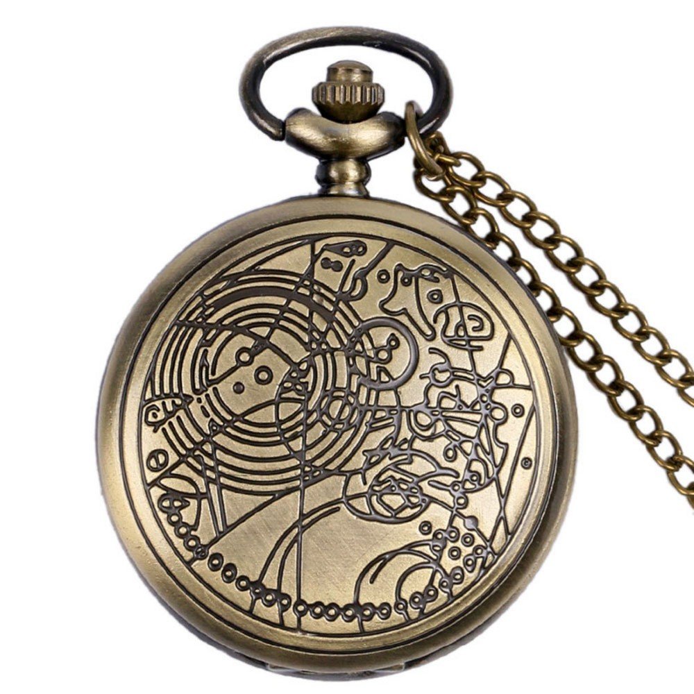 Designer Inspirations Boutique DR WHO Bronze Effect Retro/Vintage Case Full Hunter Mens/Boys Quartz Pocket Watch Necklace - On 32" Inch / 80cm Chain