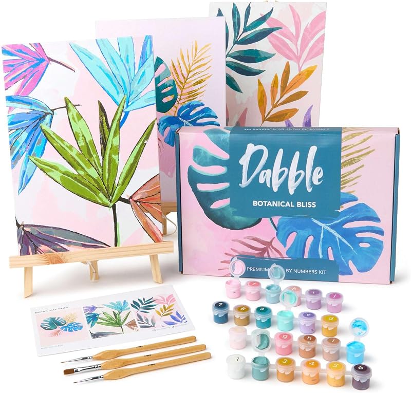 Dabble Paint by Numbers Kits Set of 3 for Adults Flowers Canvas Frames