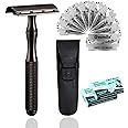 Hysotok Double Edge Safety Razor, Safety Razors for Men with 10 Blades, 1 Travel Safety Razor Case, Non-slip Double Edge Razor Smooth Close Shave, Heavy Duty Metal Razor (Black)