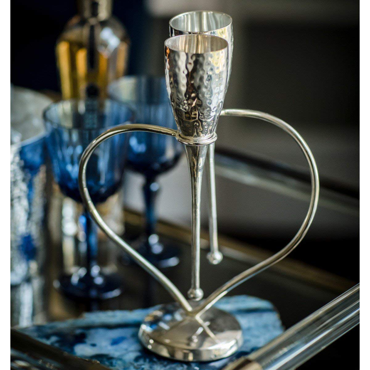 Culinary Concepts Entwined Heart Lovers' Champagne Flutes Glasses & Stand Silver Plated - Image 4