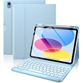typecase Folio iPad A16 11th/10th Gen Case with Keyboard, Ultra-Light | Detachable 7-Color Backlit Keyboard, Pencil Holder; Fits iPad A16 11-in (2025) &amp; 10th Gen 10.9-in (2022), Sky Blue