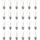 Meconard 24 Pack LED S14 Replacement Light Bulbs, Shatterproof Outdoor 1 Watt to Replace 11Watts String Incandescent Bulb, E26 Regular Medium Screw Base, 2200K Warm White, Non-Dimmable