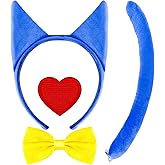 NinkyNonk 4 PCS Blue Cat Costume Accessories Set - Cat Ears Headbands Tail Bowtie and Heart Patch for Halloween Costume Accessories Kitty Cosplay Kits