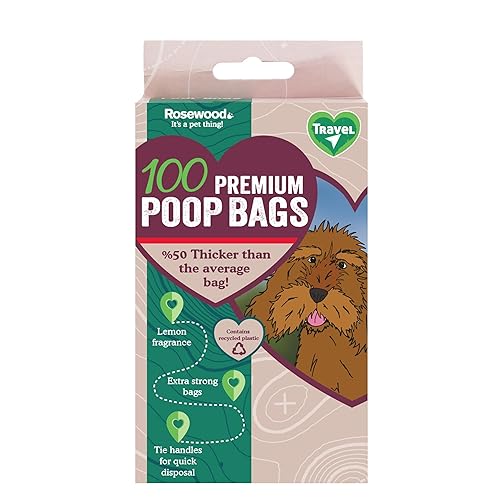 Rosewood Dog Poo Bags with Handles - 100 Easy Clean-Up Poop Bags, Loose Packed Dog Waste Bags with Tie Handles, Lightly Scented, Black