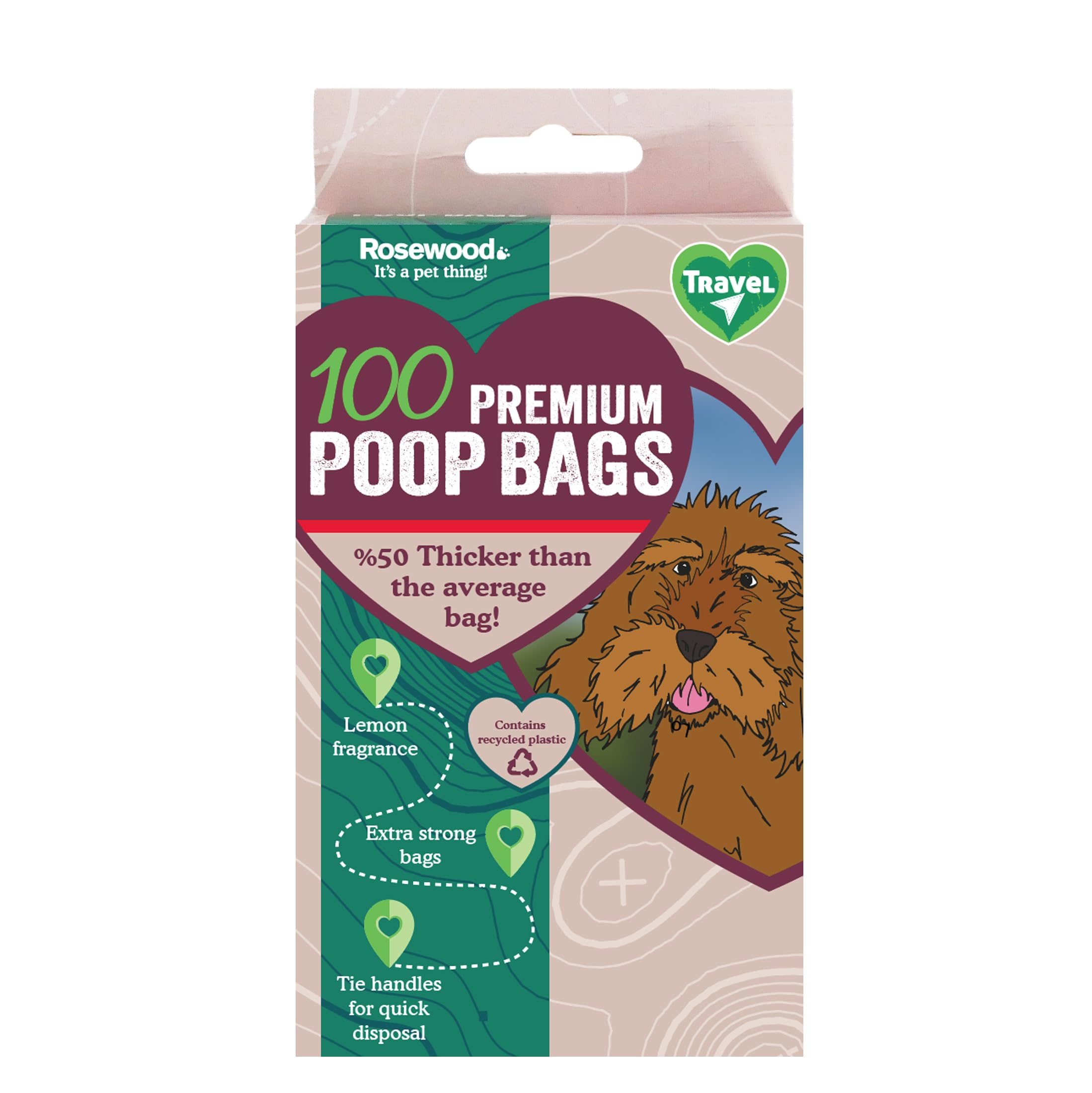 Rosewood Dog Poo Bags with Handles - 100 Easy Clean-Up Poop Bags, Loose Packed Dog Waste Bags with Tie Handles, Lightly Scented, Black