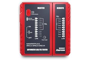 AMPCOM RJ45 Tester for LAN 8P8C Phone RJ12/ RJ11 6P6C 6P4C 6P2C Shielded or Unshielded Network Cable -Red