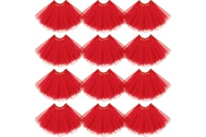 Jiuguva 12Pcs Elastic 4 Layered Tulle Tutu Skirt Halloween Tutus for Women Ballet Adult Fluffy Fairy Ballerina