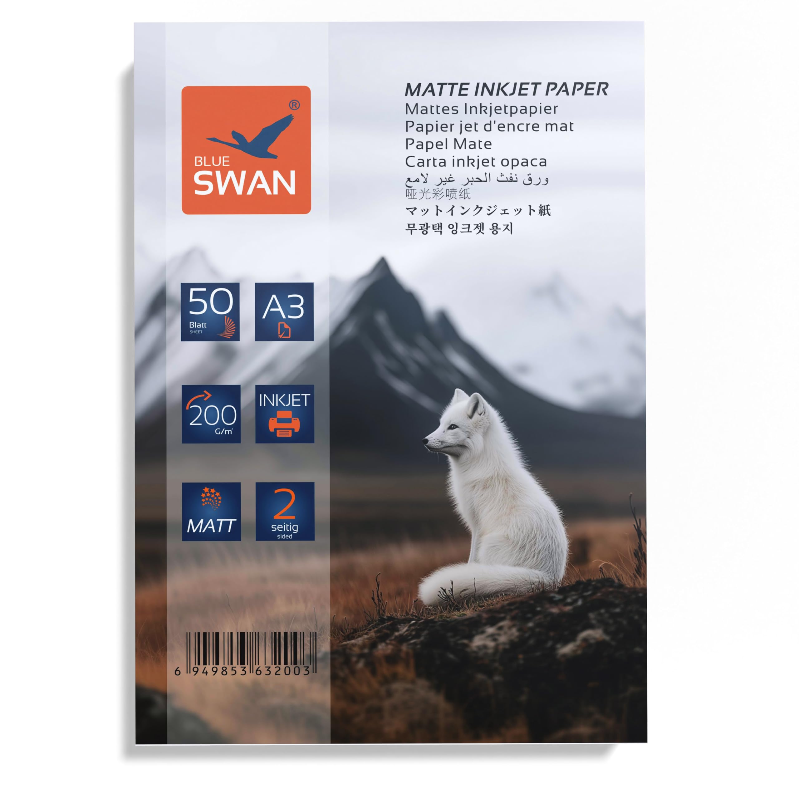 BLUE SWAN A3 Matte Photo Paper 200gsm, 50 Sheets – Double-Sided Matte Coating Inkjet Paper with Low Reflection, Quick-Dry, High Colour Brightness – Compatible with Canon HP Epson Brother Printers