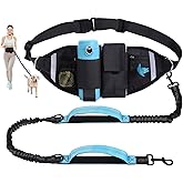 Hands Free Dog Leash, Waist Leash for Dog Walking, Running, Jogging, Waist Leashes with Adjustable Belt, Medium & Large Dogs Running Leashes Hands Free, Dual Padded Handles and Durable Bungee(Blue)